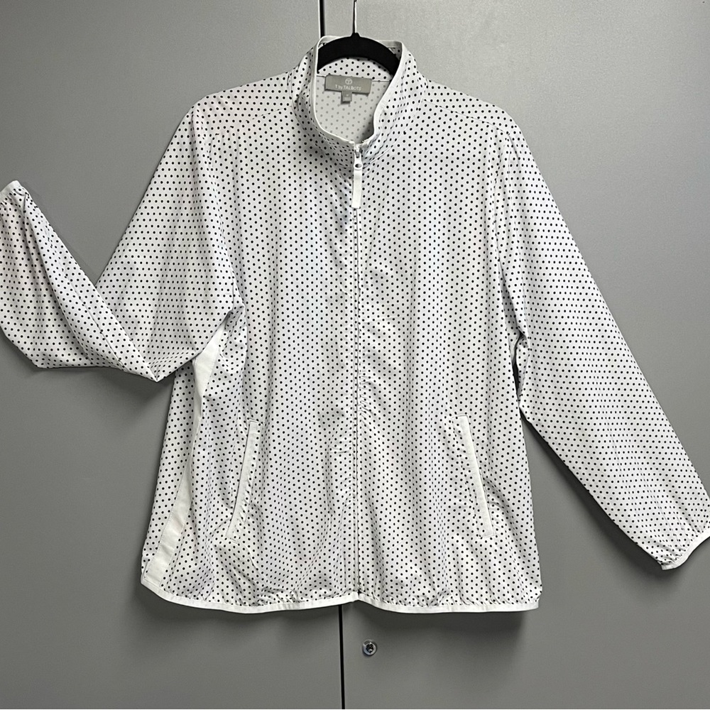 T by Talbots Lightweight Jacket White with Black Polka Dots Size X